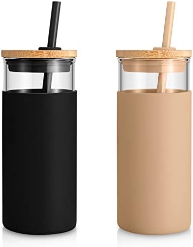 Tronco 20 oz Glass Tumbler with Lids and Straws, Reusable Iced Coffee Cups