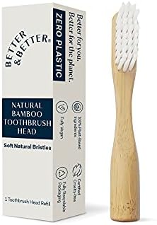 Better & Better Manual Bamboo Toothbrush Head Refill | Soft Bristles | Replaceable Brush Head Only | Eco-Friendly, Zero Plastic | Adult Size, Does not fit Sonic Electric Toothbrush