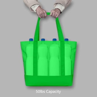 TOPDesign 3-Pack Canvas Tote Bags with an External Pocket, Reusable Grocery Shopping Bags, Top Zipper Closure, Daily Essentials (Lime Green)