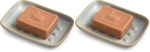 Soap Dish for Shower, Ceramic Soap Dish for Large Soap Bars, Non-Slip Soap Holder & Saver Tray with Floating Point Design for Bathroom, Shower, Kitchen Sink, Save Soap Loss (Pack of 2)