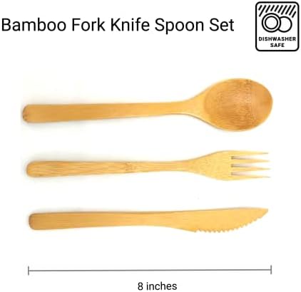 JapanBargain 3785, Bamboo Utensil Sets, Reusable Cutlery 3PC Set with Fork Knife Spoon, Eco-Friendly Flatware Travel Utensils, Dishwasher Safe, 8-inch
