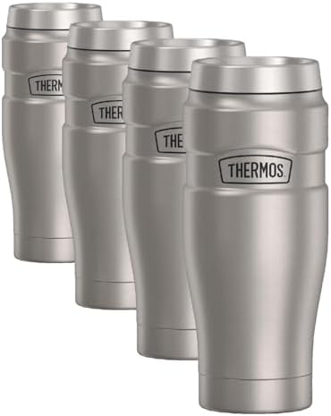 THERMOS Stainless King Travel Tumbler, 16 Ounce, Vacuum-Insulated | Matte Steel | Pack of 4