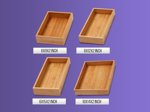 YBM Home Bamboo Drawer Organizer Storage Box for Kitchen Drawer, Junk Drawer, Office, Bedroom, Children Room, Craft, Sewing, and Bathroom, 2 Pack 3x3x2 inch