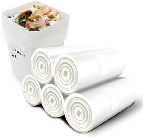 Small Trash Bags 1.2 Gallon, Biodegradable Gallon Waste Bag, Mini Compostable Strong Bathroom Wastebasket Can Liners Garbage Bags for Home Office Kitchen Fit 5 Liter 5L, 1 Gal, (120 Counts,White)