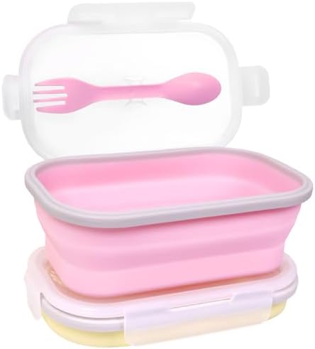2 Pack Collapsible Silicone Bento Lunch Boxes With Lids Spoon Fork, 33.8oz, Meal Prep Food Storage Containers, Durable, Safe in Microwave, Dishwasher and Freezer, BPA Free (Yellow and Pink)