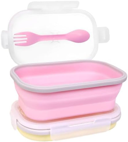 2 Pack Collapsible Silicone Bento Lunch Boxes With Lids Spoon Fork, 33.8oz, Meal Prep Food Storage Containers, Durable, Safe in Microwave, Dishwasher and Freezer, BPA Free (Yellow and Pink)