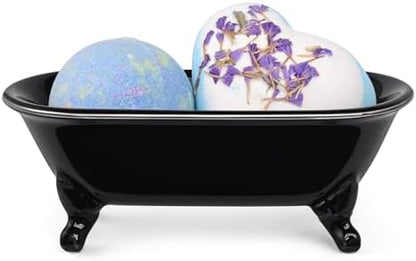 Mini Clawfoot Bathtub Soap Dish,Bar Soap Holder,Black Silver Rim
