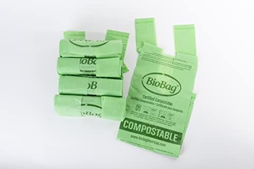 2.6 Gallon Compostable Bags with Handles by BioBag, 150 Count, BPI Certified, Meets ASTM D6400 Standards, Made in USA, Easy-Carry Kitchen Bin Liners
