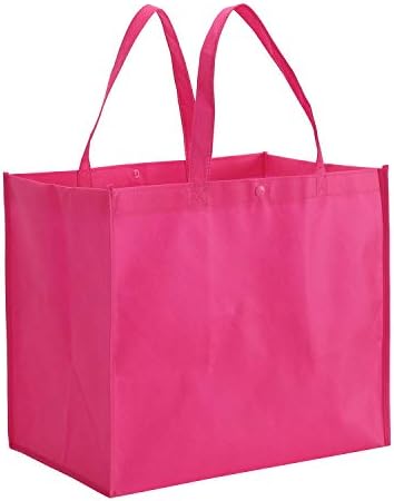 Tosnail 12 Pack Reusable Grocery Shopping Bags, Large Foldable Tote Bags Bulk, Fabric Bags with Long Handle for Shopping Groceries Clothes - Purple, Orange, Pink