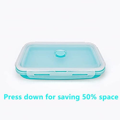 CARTINTS Large Collapsible Camping Food Containers, 1200ml Silicone Lunch Container, Microwave Safe Reusable Meal Prep Container For Indoor&Outdoor Kitchen With Foldable Spoon, Blue