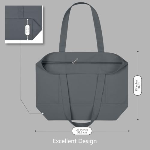 TOPDesign 3-Pack Canvas Tote Bags with an External Pocket, Reusable Grocery Shopping Bags, Top Zipper Closure, Daily Essentials (Grey)