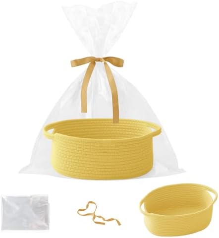 Woven Rope Basket - Baby Gift Basket with Bag & Ribbon, Yellow
