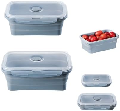Silicone Collapsible Food Storage Containers-Prep/Storage Bowls with Lids – Set of 2 Silicone Lunch Containers for Kitchen, Camping, Dishwasher, Microwave, Freezer Safe(550ML and 800ML, Blue)