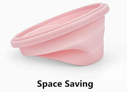 CCyanzi 3piece Round Collapsible Bowl with Lids, Silicone Food Storage Containers, Microwave & Freezer Safe, Space Saving for Kitchen Cabinet and Camping Backpack,(Pink)