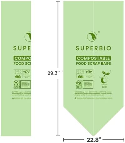 SUPERBIO 13 Gallon Flat Top Compostable Food Waste Bags, 50 Count, 2 Pack