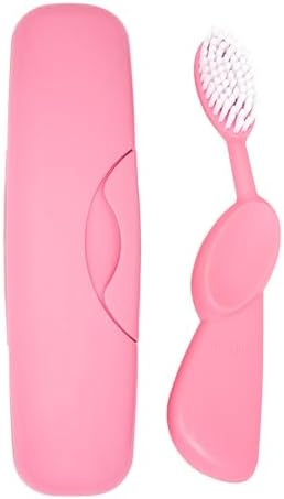 RADIUS Toothbrush Original Big Brush, BPA Free ADA Accepted - Left Hand - Pink Brush with Pink Case