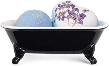 6.5" Ceramic Mini Clawfoot Bathtub Soap Dish,Bar Soap Holder,Black