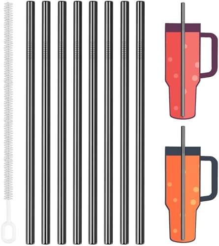 Tomorotec 8PCS Stainless Steel Straws Fit for 40oz Stanley Tumblers, Black
