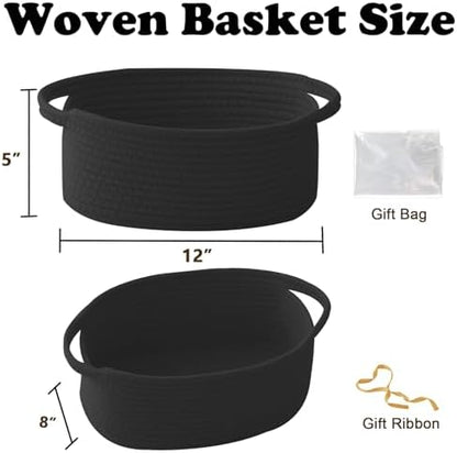 Black Woven Rope Basket - Baby Gift Basket with Bag & Ribbon
