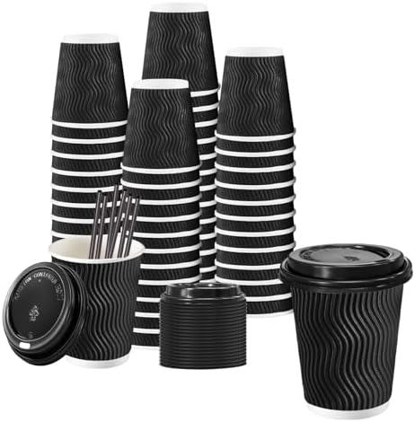 Lamosi 50 Pack 8 oz Coffee Cups with Lids, Disposable To Go Paper Cups