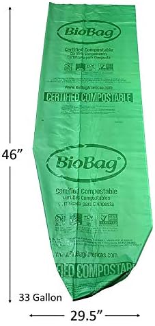 BioBag (USA) The Original Compostable Bag, 33 Gallon, 120 Count, 100% Certified Compostable Trash Bag Liners for Food Waste, Extra Strong and Durable, Trash Bag