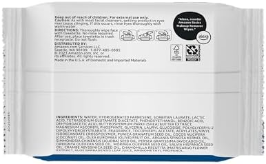 Amazon Basics Makeup Remover Wipes, Gentle Cleansing, Dermatologist Tested, Original, Plant Based, Alcohol-Free, Removes Waterproof Mascara, pH Balanced, 25 Count, 6-Pack