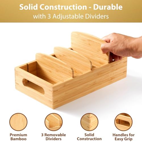 Umilife Small Bamboo Seasoning Packet & Tumbler Lid Organizer in Cabinet