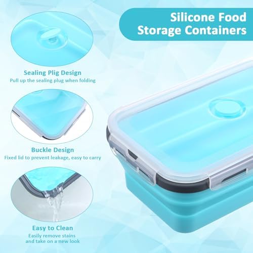 4 Pack 40oz Collapsible Food Storage Containers Marinating Container with Lid Foldable Silicone Kitchen Bowls Microwave Freezer Dishwasher Safe, Blue