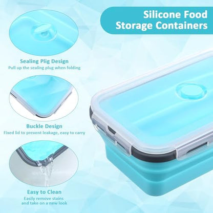 4 Pack 40oz Collapsible Food Storage Containers Marinating Container with Lid Foldable Silicone Kitchen Bowls Microwave Freezer Dishwasher Safe, Blue