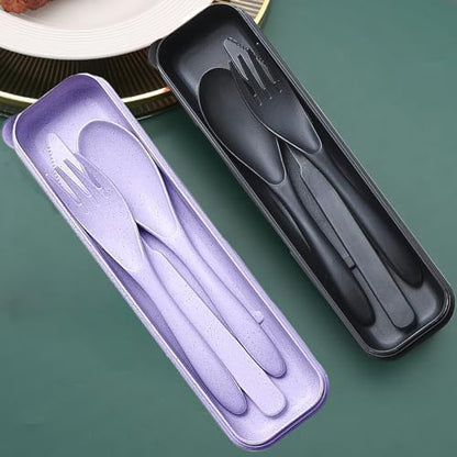 Reusable Travel Utensils Set with Case Wheat Straw Fork Spoon Knife Cutlery