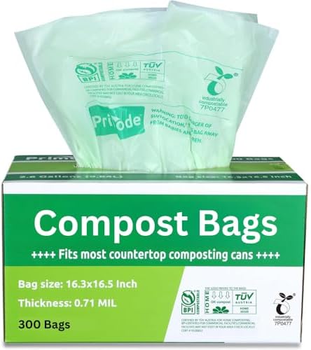 Compost Bags, Compostable Trash Bags 3 Gallon Compostable Bags 300 Count Small Compost Bags for Countertop bin Extra Thick 0.71 Mil. ASTM D6400 Certified By BPI and TÜV AUSTRIA (3 Gallon, 300 Units)