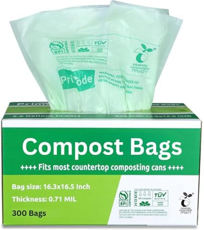 Compost Bags, Compostable Trash Bags 3 Gallon Compostable Bags 300 Count Small Compost Bags for Countertop bin Extra Thick 0.71 Mil. ASTM D6400 Certified By BPI and TÜV AUSTRIA (3 Gallon, 300 Units)