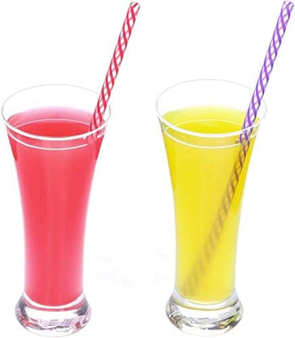 Dakoufish 12 Piece 12 Inch Reusable Plastic Thick Drinking Straws BPA Free Mason Jar Straws Transparent Small Stripe (12inch, Mix 12color)