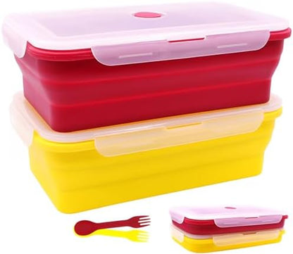 Extra Large Collapsible Silicone Food Storage Containers With Lids, 82.8oz, 2 Pack, XXL Foldable Bento Lunch Box, Rv Collapsible Bowls, Big Meal Boxes for Kitchen, Camping (Red and Yellow)