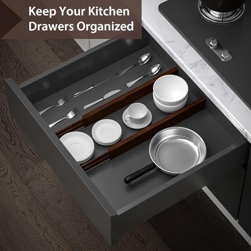 DUCOO 4 PCS Drawer Divider, 17"-22" Adjustable Bamboo Drawer Dividers Organizers, 2.3" High Expandable Separators for Kitchen, Clothes, Dressers, Home, Office, Mocha