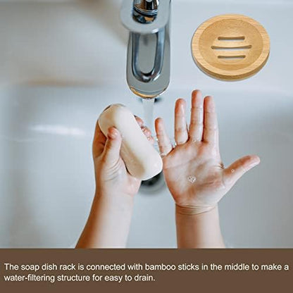 uxcell Wooden Soap Dish, 4Pack Natural Bamboo Soap Saver Tray Self Draining Soap Holder for Bathroom, Bathtub, Kitchen Sink