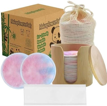Reusable Cotton Rounds, 100% Natural Bamboo Cotton Pads for Face|Reusable Makeup Remover Pads with Laundry Bag,Headband and Cotton Round Holder (Colorful)