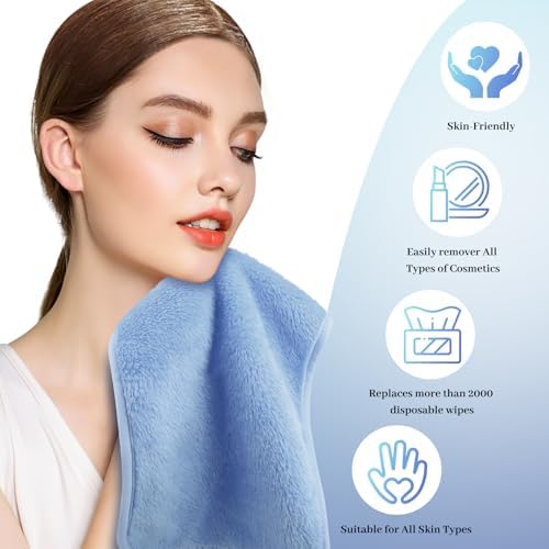 8 Pack Makeup Remover Cloth,13x7 Inch Reusable Makeup Remover Towels, Ultra Soft Microfiber Face Cloth Reusable Facial Washcloths, Blue