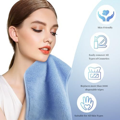 8 Pack Makeup Remover Cloth,13x7 Inch Reusable Makeup Remover Towels, Ultra Soft Microfiber Face Cloth Reusable Facial Washcloths, Blue