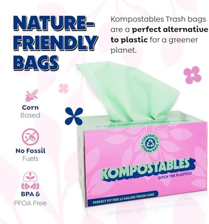 BPI 100% Home Compostable Kitchen Trash Bags, 13 Gallon 1.2 Mil Heavy Duty Unscented Plant Based Bags w/Handles, Tall Biodegradable Garbage, Compost & Food Scrap Waste Can Liners, 35 Ct