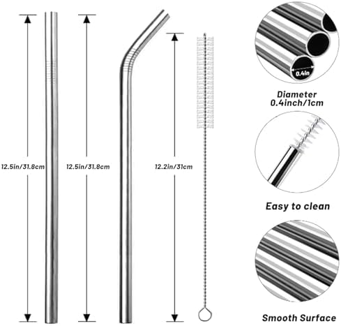 VEHHE 4 Pack 12.5-inchs Long Reusable Straws, Stainless Steel Straws
