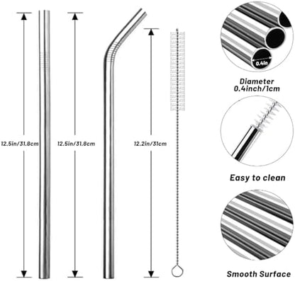 VEHHE 4 Pack 12.5-inchs Long Reusable Straws, Stainless Steel Straws