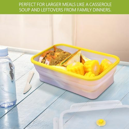 Set of 2 Extra Large Translucent Collapsible Silicone Food Storage Containers With Lids,82.8oz + 60.2oz Meal Prep Bento Lunch Boxes, Durable, Microwave,Dishwasher and Freezer Safe,BPA Free