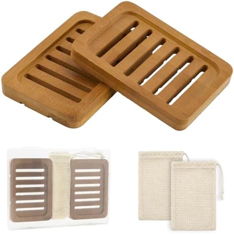 2 Pack Self Draining Bamboo Soap Holder Slotted Soap Dish (Acacia Style)