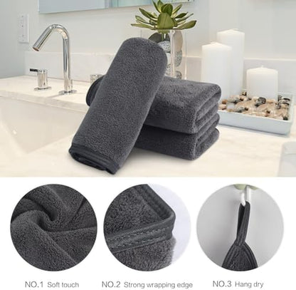 SINLAND Absorbent Coral Velvet Washcloth Ultra Soft Microfiber Face Towels 12 x 12 inch Multi-Purpose Face Cloths for Household and Sport
