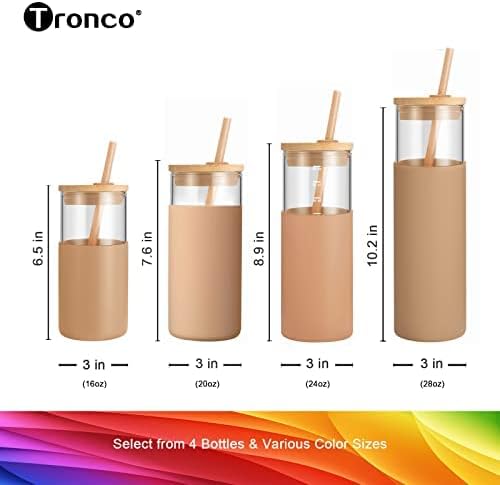 Tronco 20 oz Glass Tumbler with Lids and Straws, Reusable Iced Coffee Cups