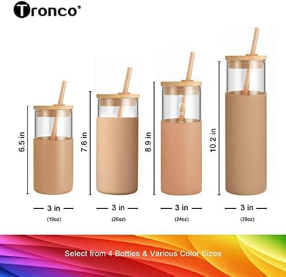 Tronco 20 oz Glass Tumbler with Lids and Straws, Reusable Iced Coffee Cups