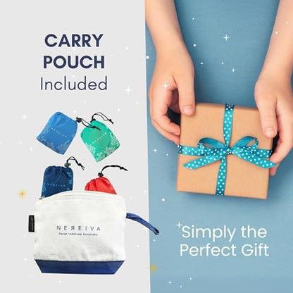 4 Pack in a Carry Pouch, Large Foldable Reusable Grocery Shopping Tote Bags