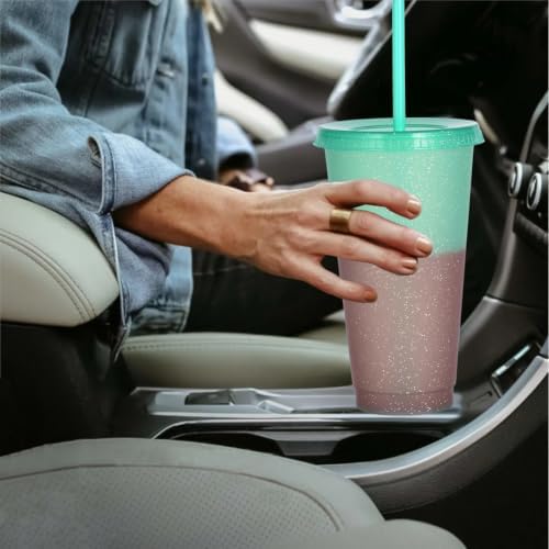 Color Changing Cups, 5 Pack 24oz Plastic Tumblers, Reusable Iced Coffee & Smoothie Cups with Lids and Straws for Parties and Travel (Cranberry, 24 Pcak)