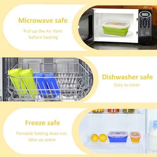 Collapsible Silicone Food Storage Containers With Lids, Set of 6 Foldable Storge Bowls, Bento Lunch Boxes for Kitchen, Camping, Rv, BPA Free